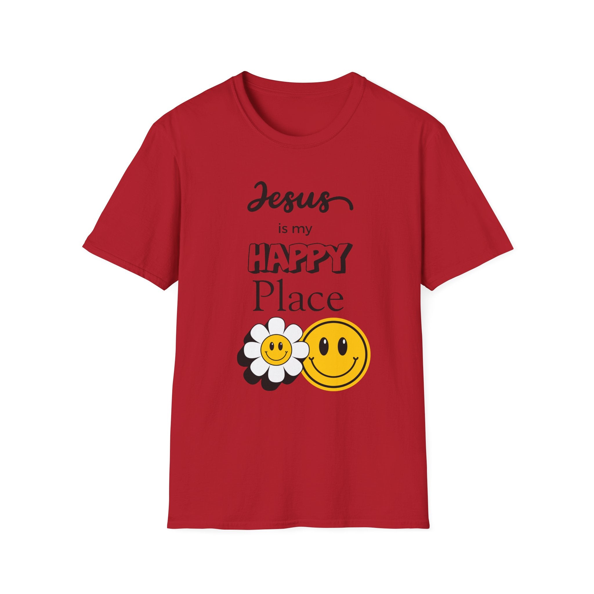 Jesus Is My Happy Place T-Shirt — Christian Faith Smiley Daisy