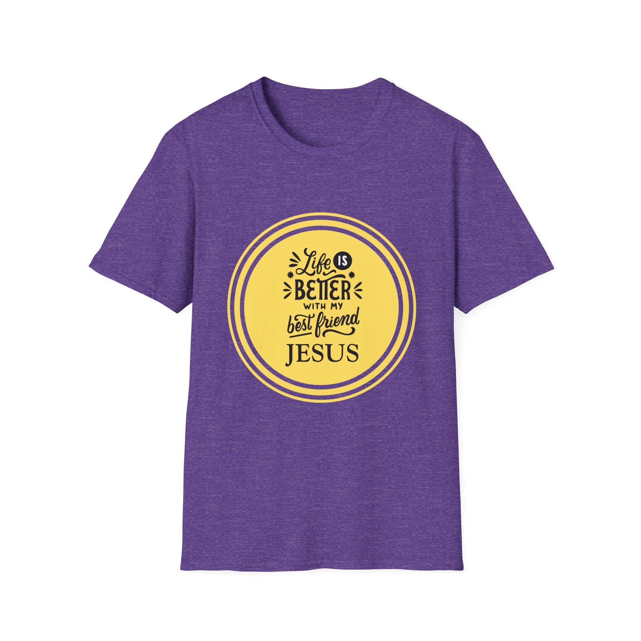 Christian T‑Shirt – “Life Is Better With My Best Friend Jesus” Yellow Circle Tee