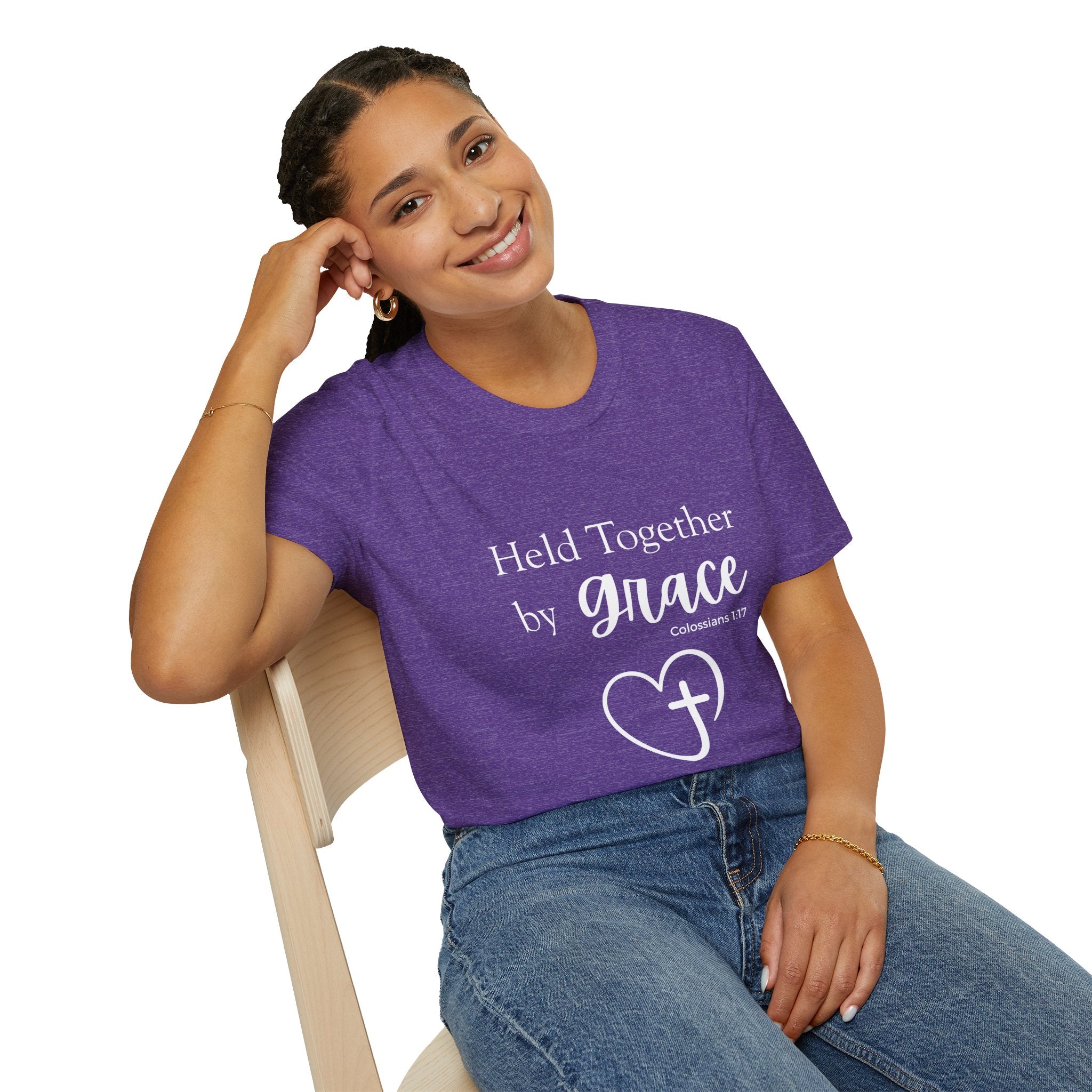 Held Together by Grace T-Shirt — Christian Heart Cross, Colossians 1:17