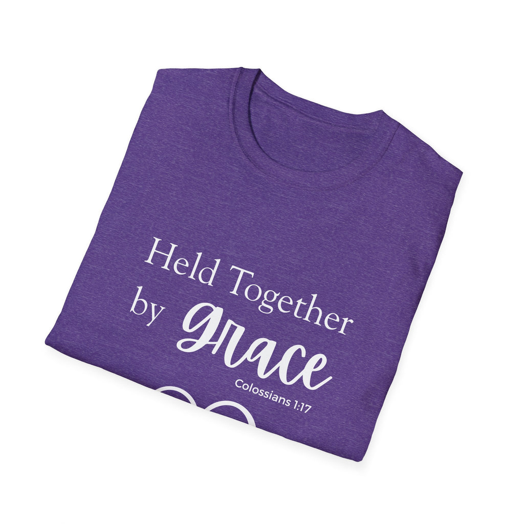 Held Together by Grace T-Shirt — Christian Heart Cross, Colossians 1:17