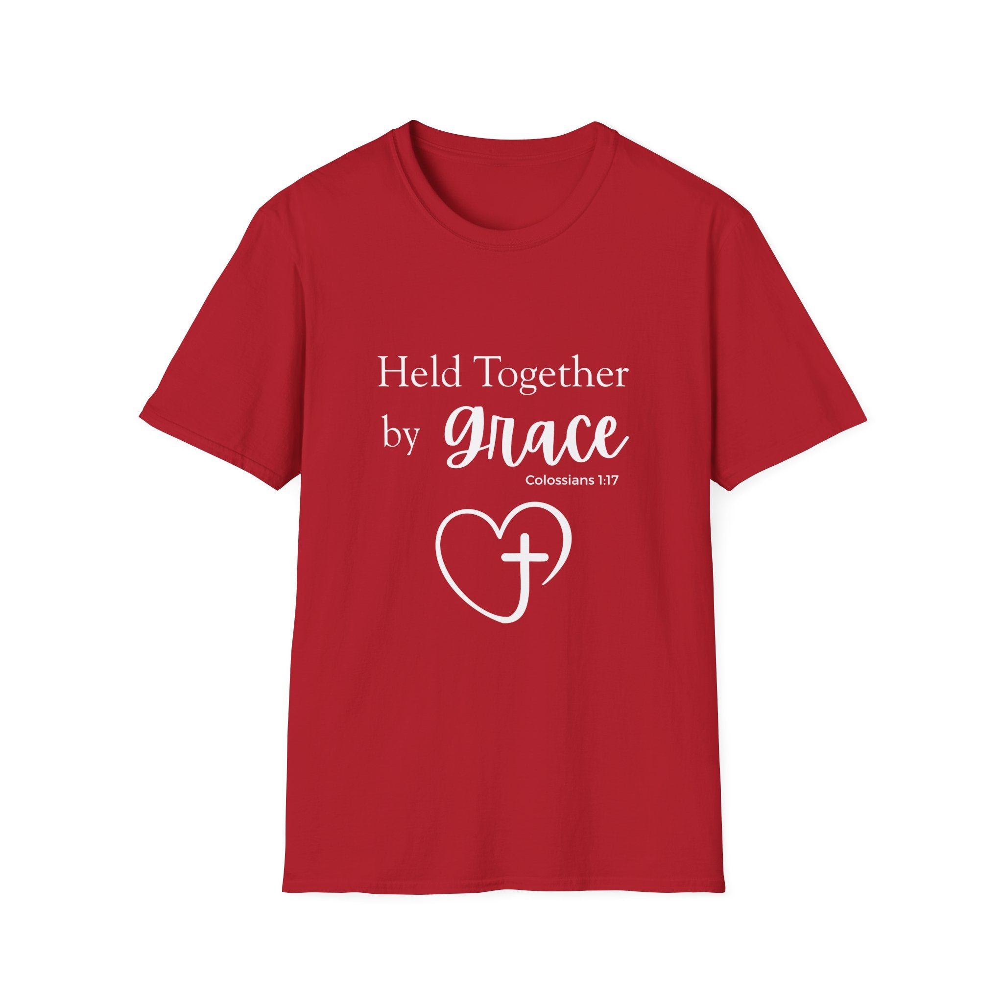 Held Together by Grace T-Shirt — Christian Heart Cross, Colossians 1:17