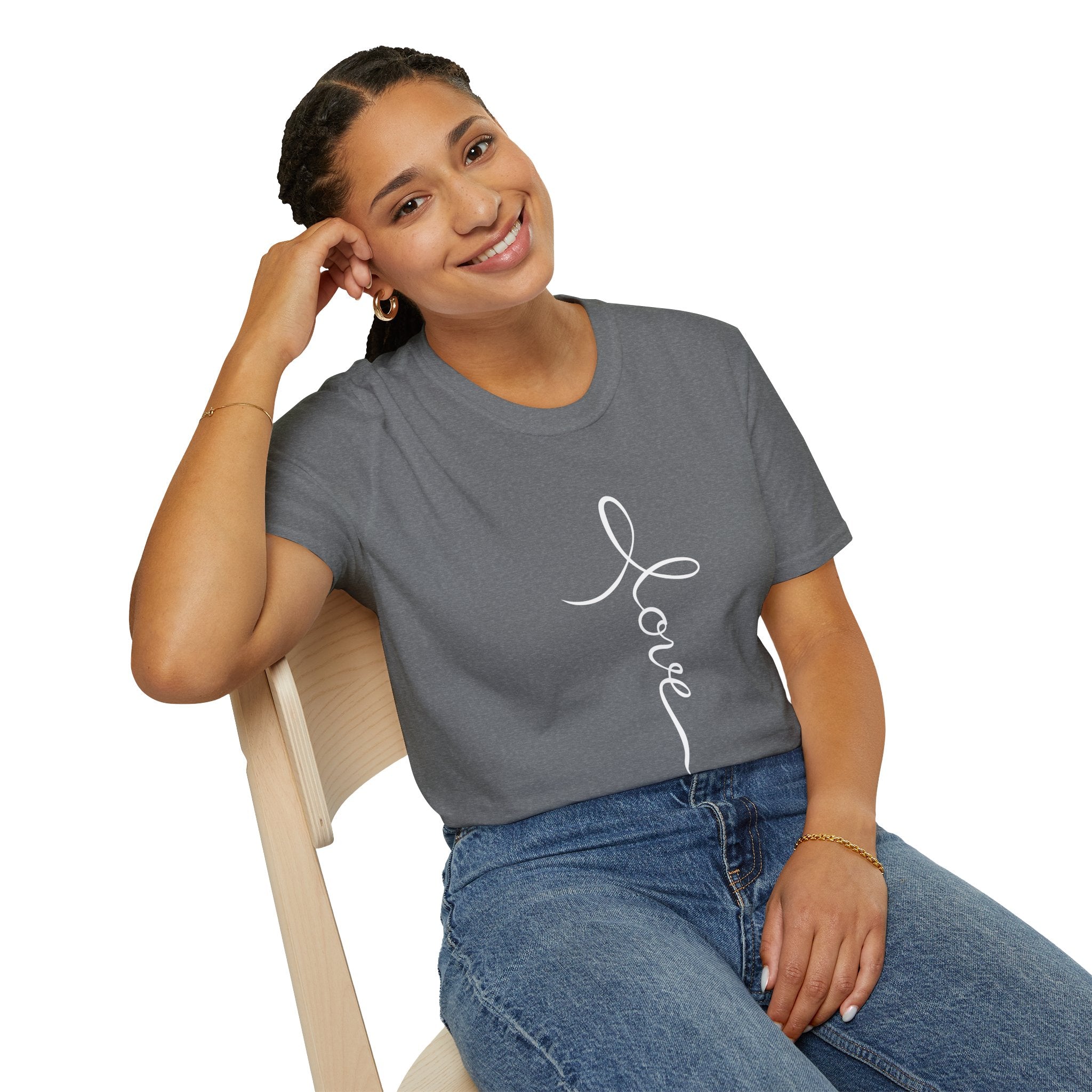 Vertical 'Love' Cross Christian T-Shirt — Faith Tee for Believers