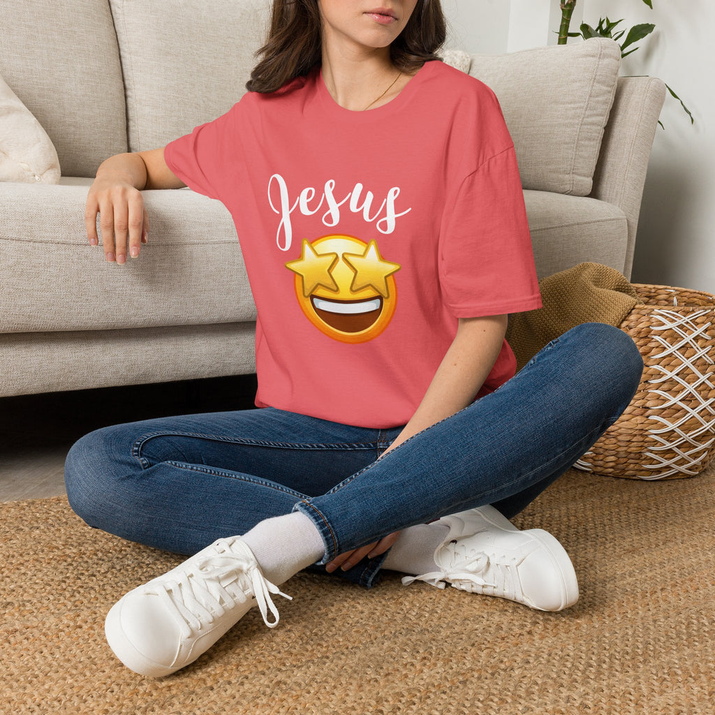 Jesus Emoji Star-Eyes T-Shirt — Casual Christian Faith Tee