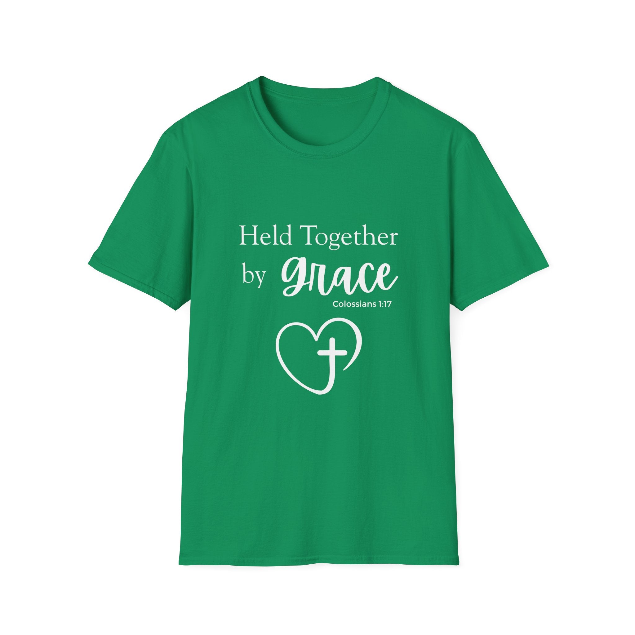 Held Together by Grace T-Shirt — Christian Heart Cross, Colossians 1:17