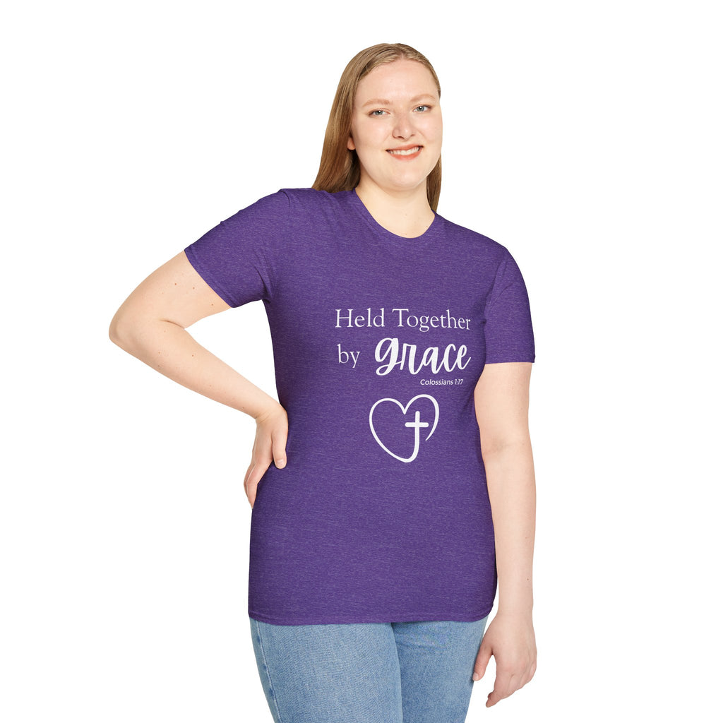 Held Together by Grace T-Shirt — Christian Heart Cross, Colossians 1:17
