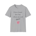 'I Have Found The One Whom My Soul Loves' T-Shirt — Script Text with Pink Rose (Song of Solomon)
