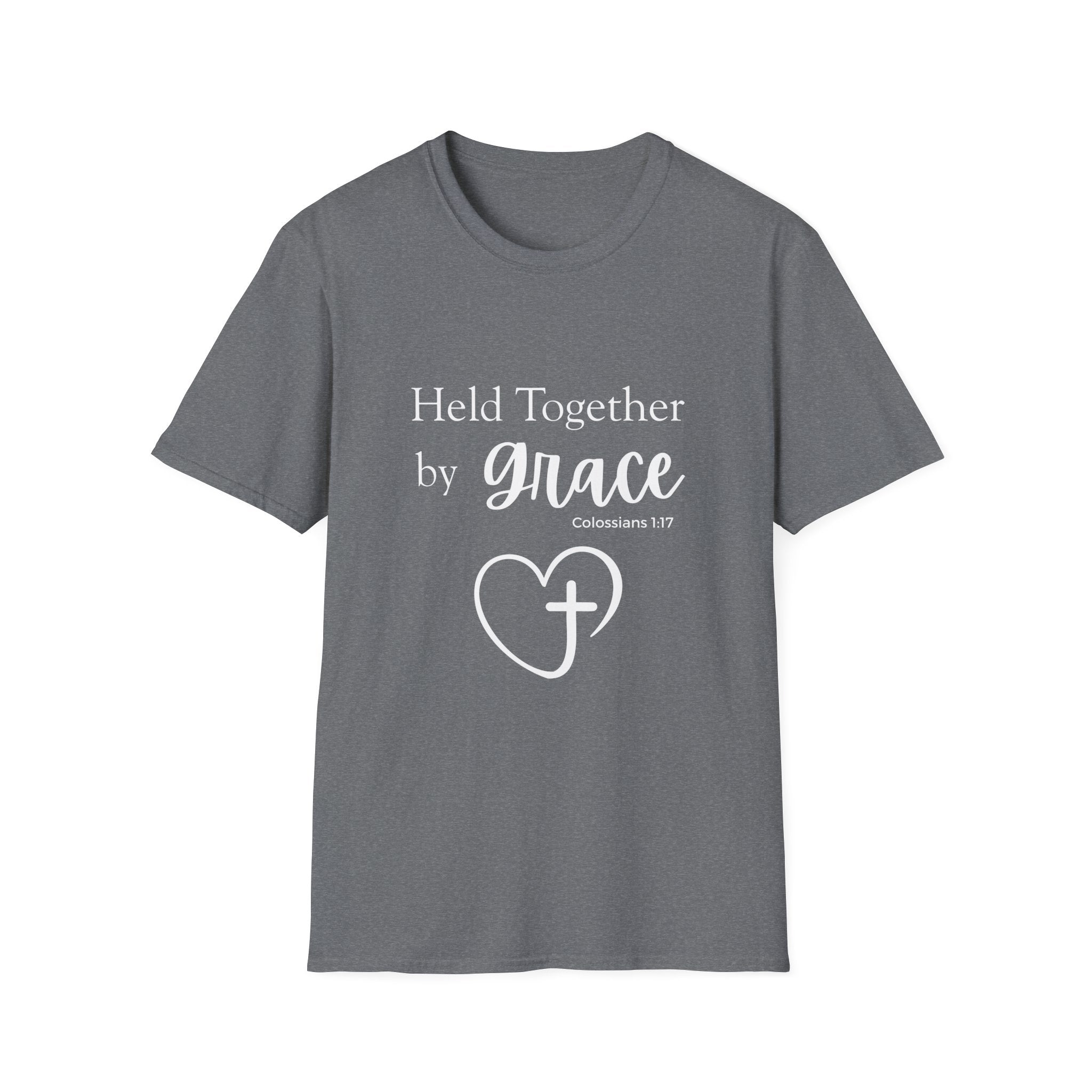 Held Together by Grace T-Shirt — Christian Heart Cross, Colossians 1:17