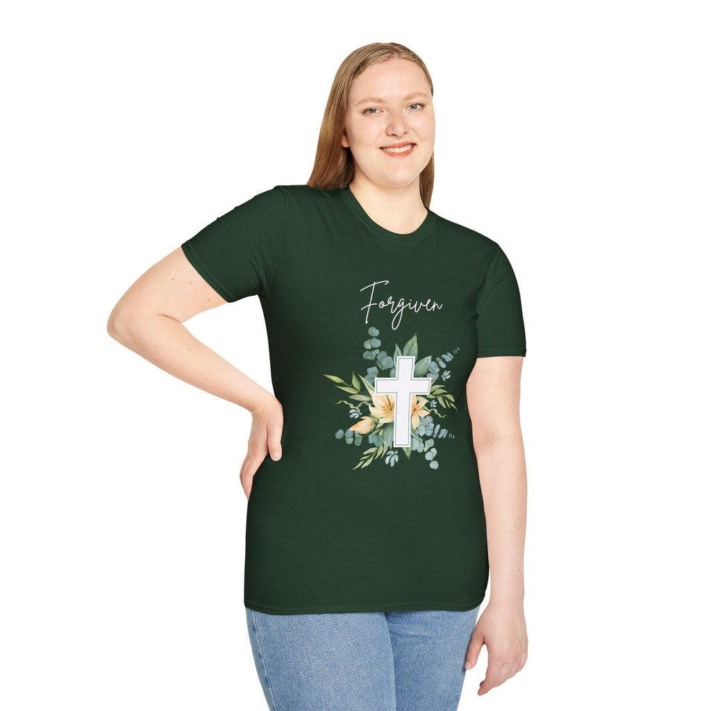Forgiven Floral Cross T-Shirt | Watercolor Flower Christian Faith Tee