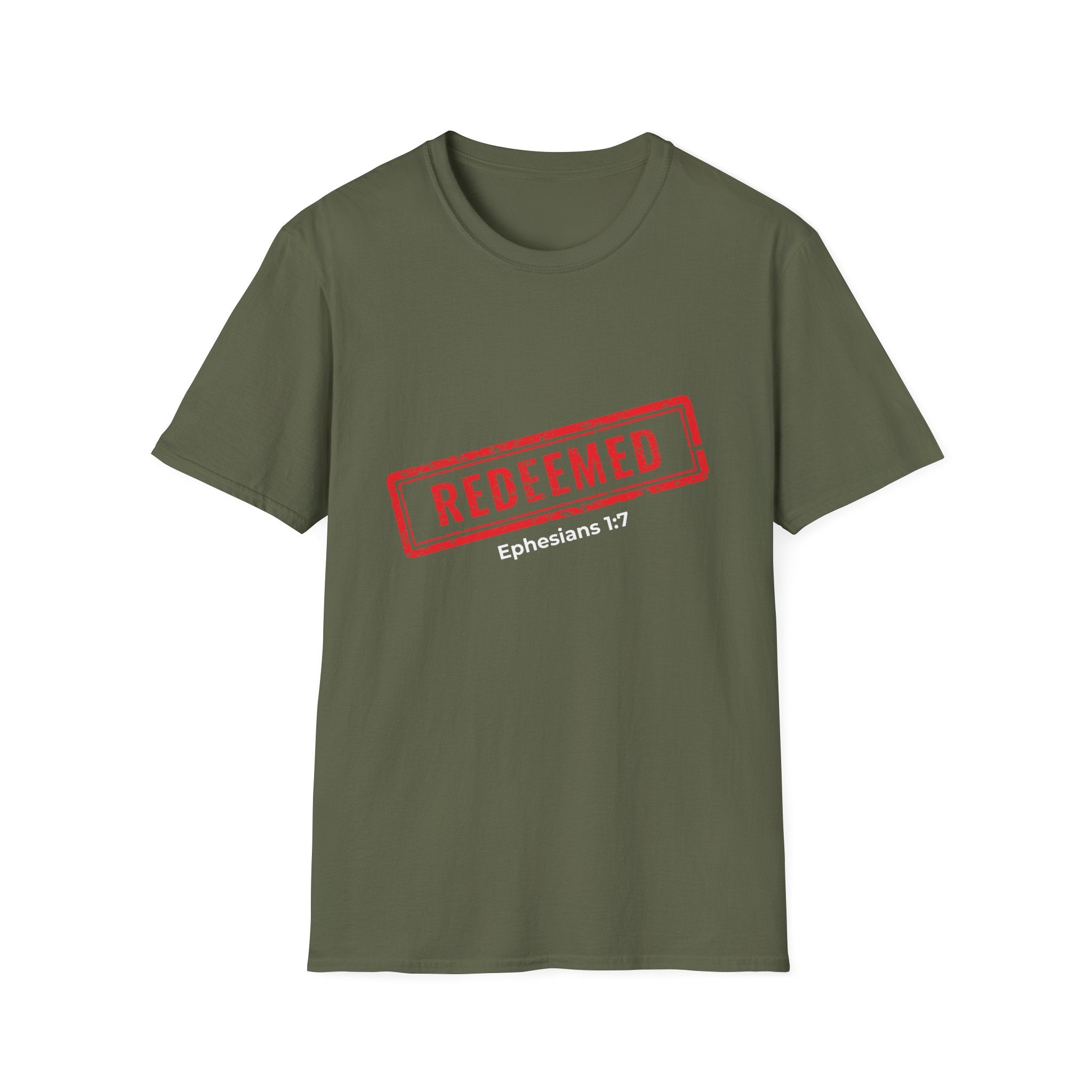 Redeemed stamp Ephesians 1:7 T-Shirt | Christian faith scripture tee