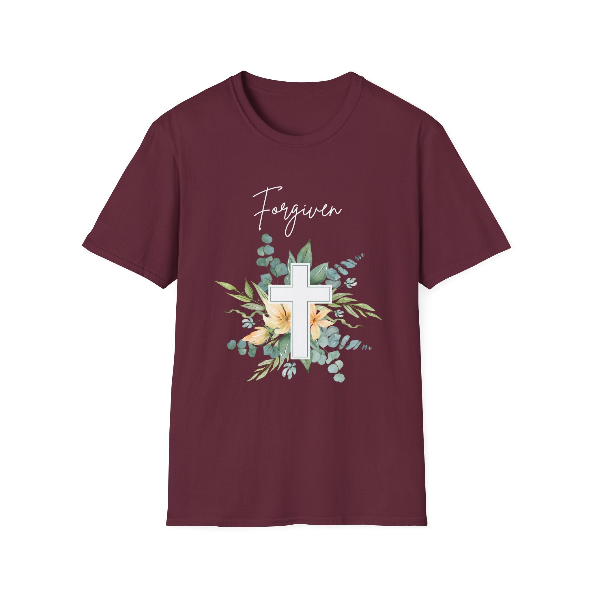 Forgiven Floral Cross T-Shirt | Watercolor Flower Christian Faith Tee