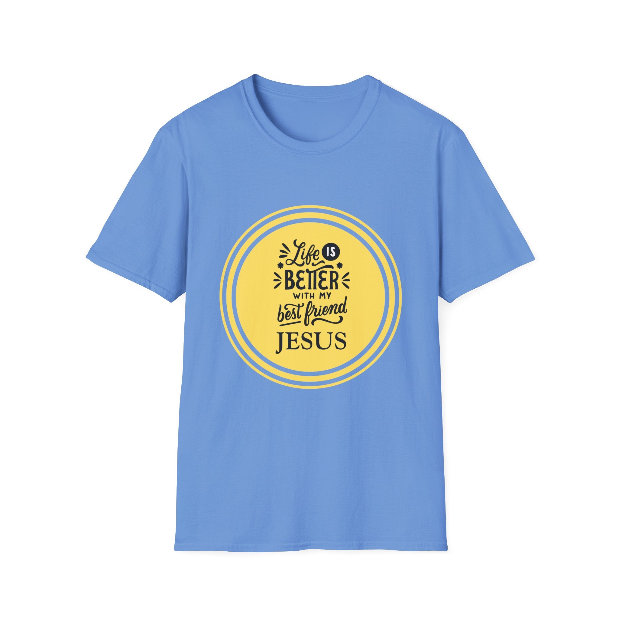 Christian T‑Shirt – “Life Is Better With My Best Friend Jesus” Yellow Circle Tee