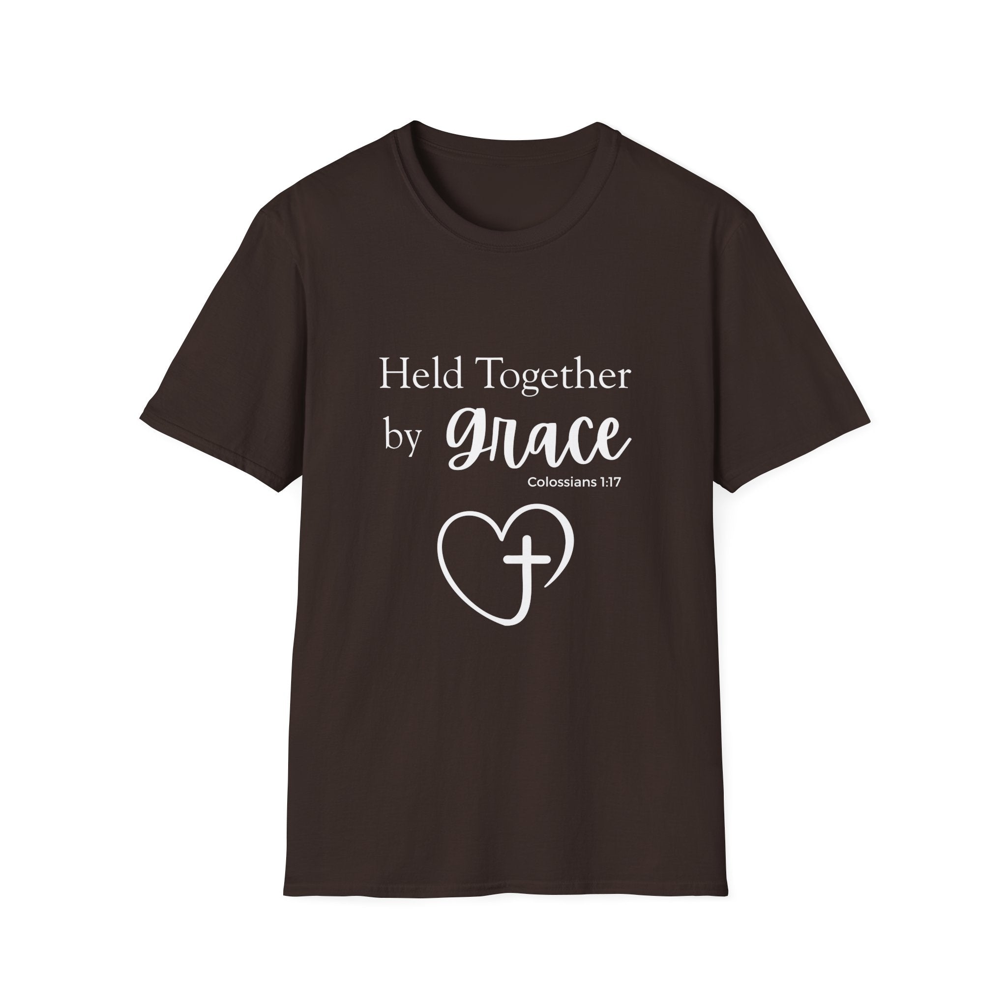 Held Together by Grace T-Shirt — Christian Heart Cross, Colossians 1:17