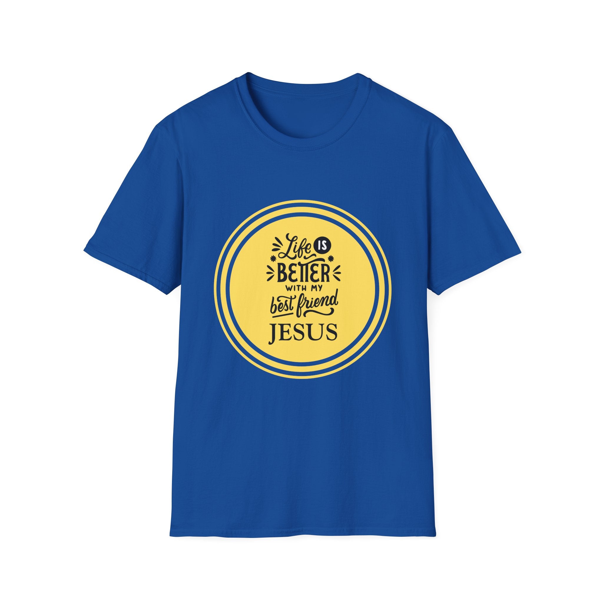 Christian T‑Shirt – “Life Is Better With My Best Friend Jesus” Yellow Circle Tee