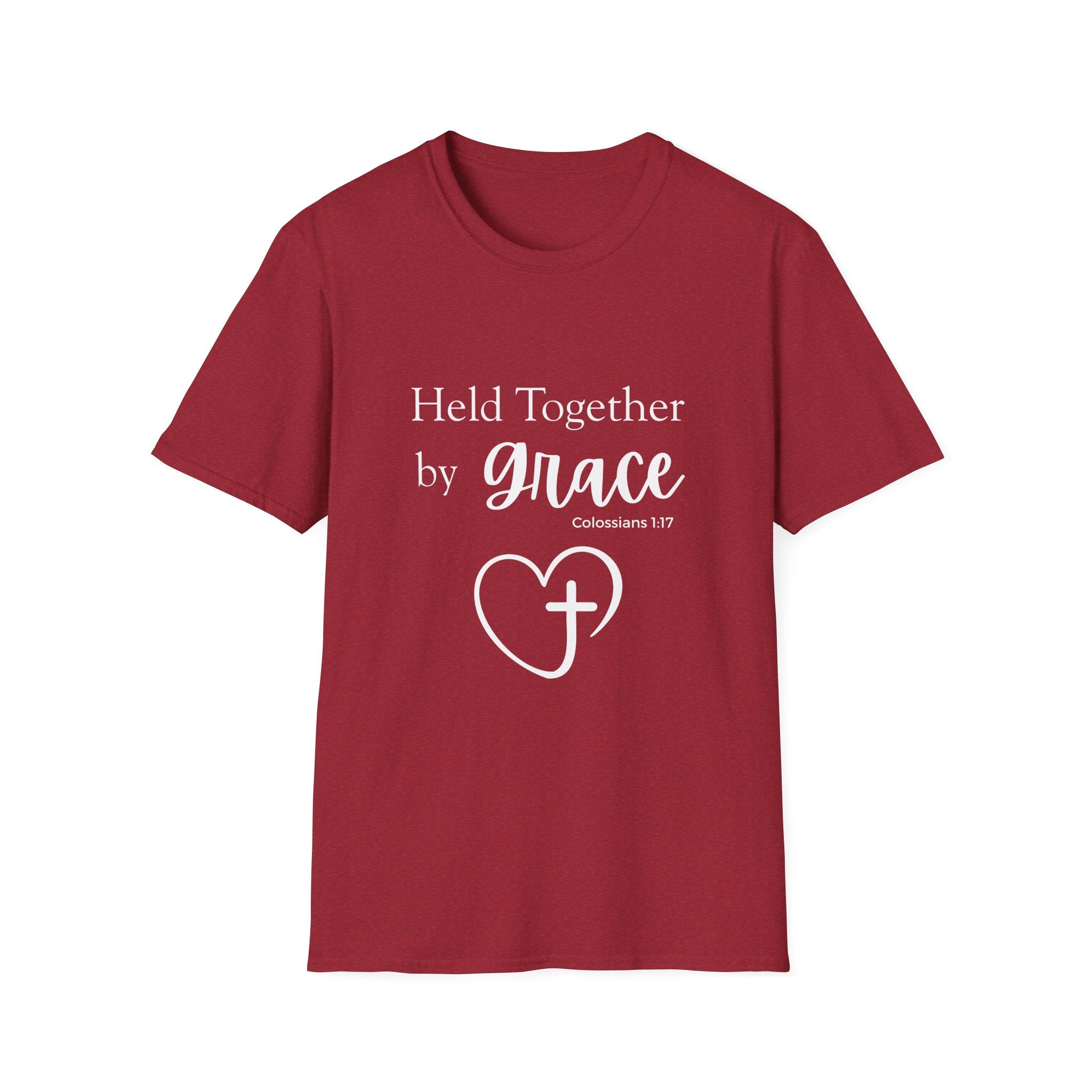 Held Together by Grace T-Shirt — Christian Heart Cross, Colossians 1:17