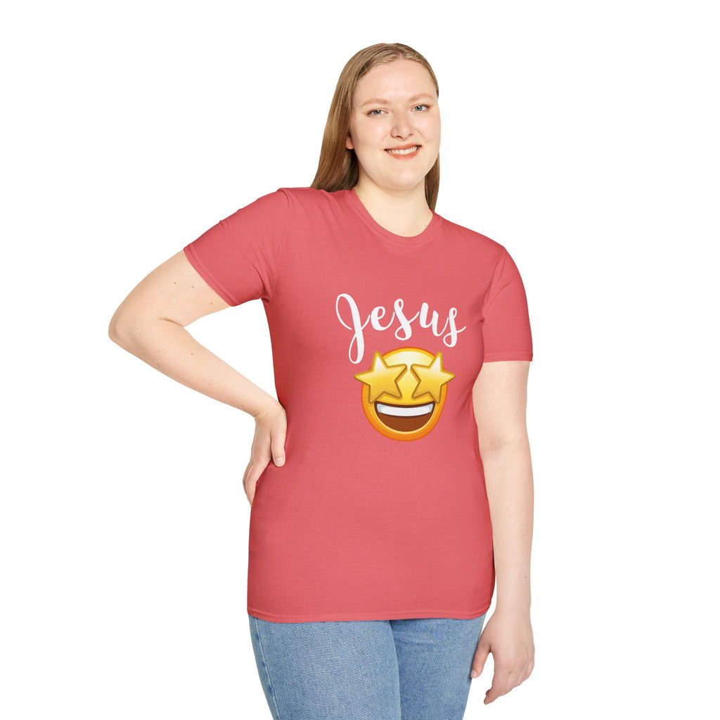 Jesus Emoji Star-Eyes T-Shirt — Casual Christian Faith Tee