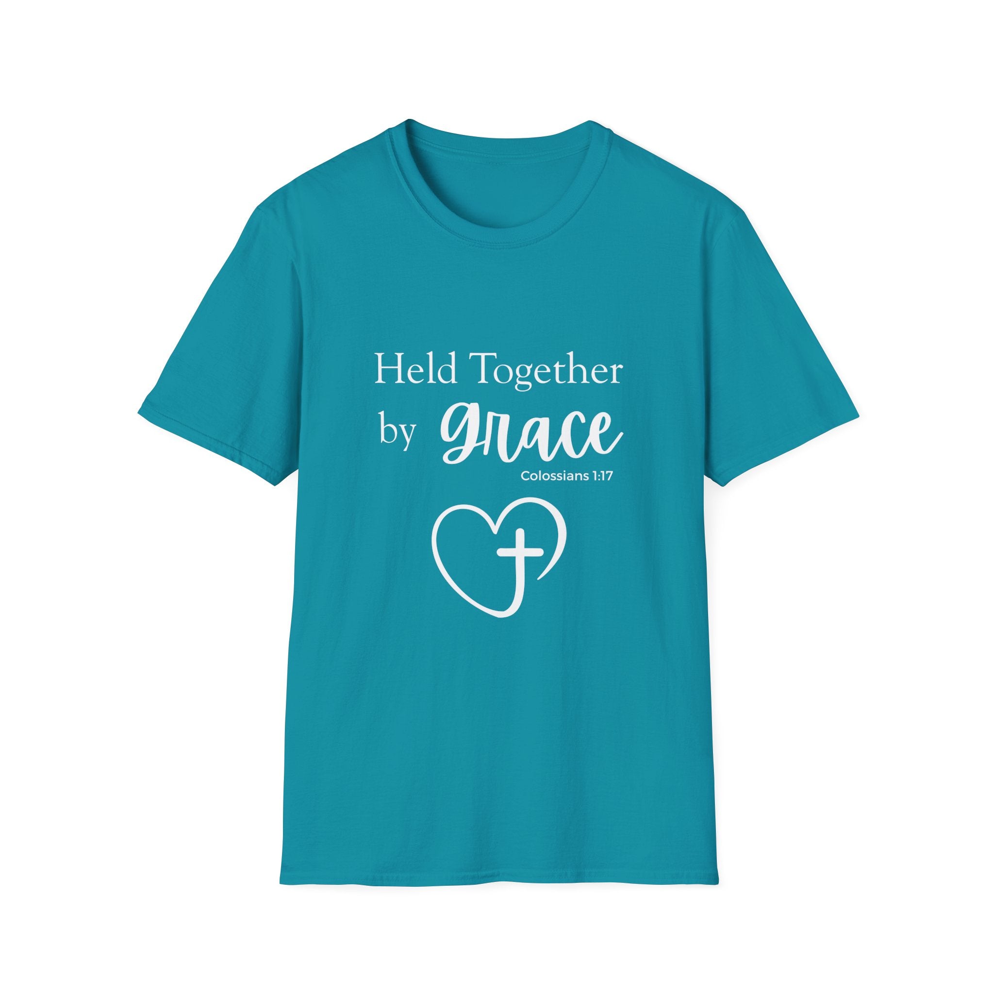 Held Together by Grace T-Shirt — Christian Heart Cross, Colossians 1:17