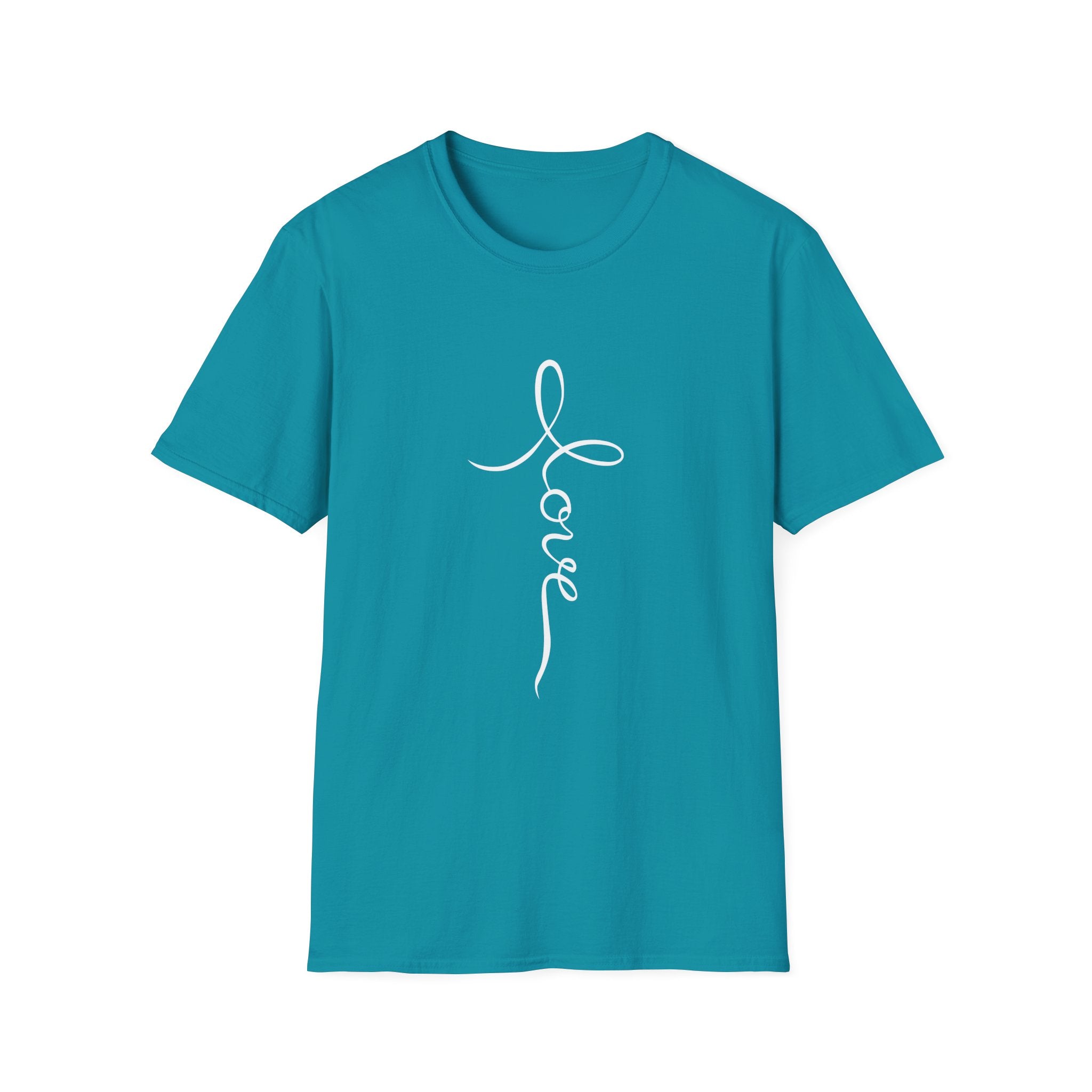 Vertical 'Love' Cross Christian T-Shirt — Faith Tee for Believers