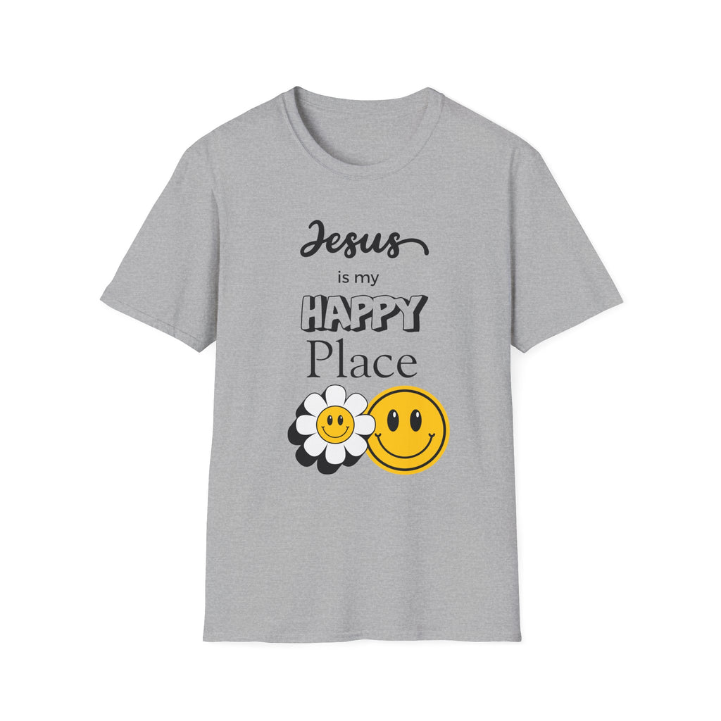 Jesus Is My Happy Place T-Shirt — Christian Faith Smiley Daisy