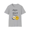 Jesus Is My Happy Place T-Shirt — Christian Faith Smiley Daisy