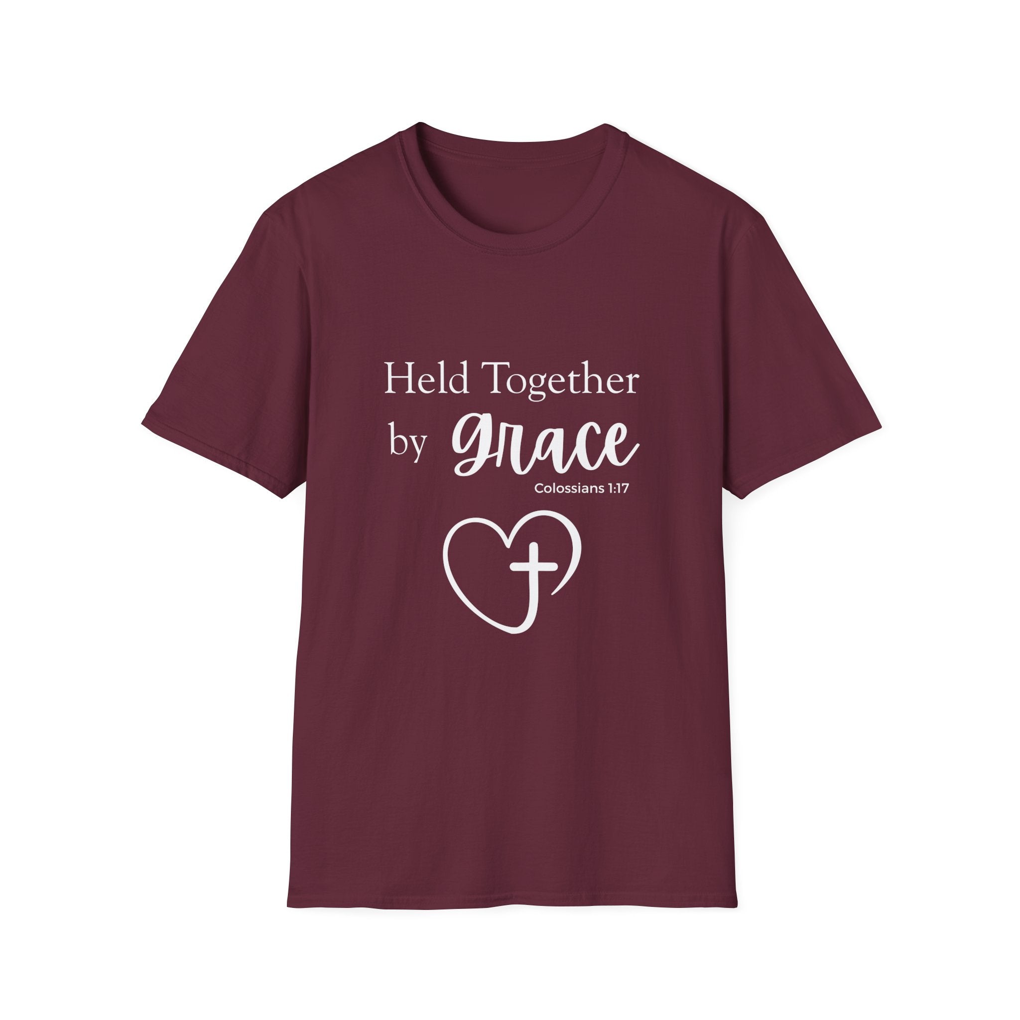 Held Together by Grace T-Shirt — Christian Heart Cross, Colossians 1:17